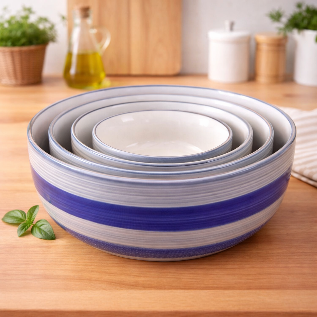 Kunhar Ceramic Mixing Bowl Set – 4 Pieces (1500ml, 800ml, 600ml, 400ml), Monsoon – Durable, Microwave & Dishwasher Safe – Ideal for Mixing, Serving & Storage - Image 4